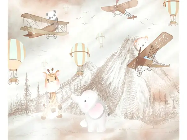 fototapet camera bebelus decor cu animale