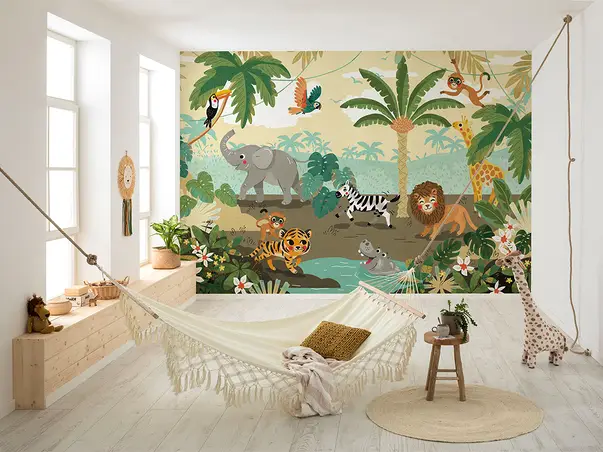 fototapet camera copii animale in jungla