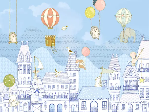 fototapet camera copii animale si case