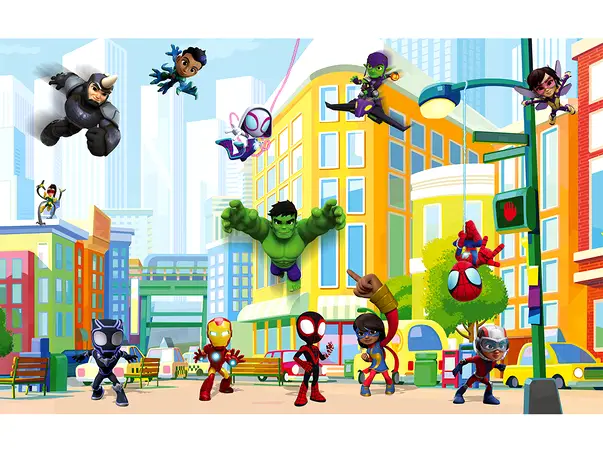 fototapet camera copii cu personaje marvel spidey si prietenii