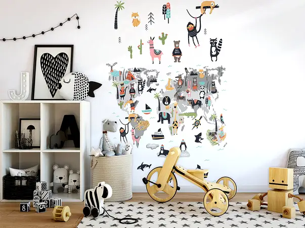 fototapet camera copii harta lumii cu animale marburg