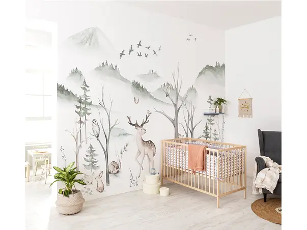 fototapet camera copii peisaj padure si animale