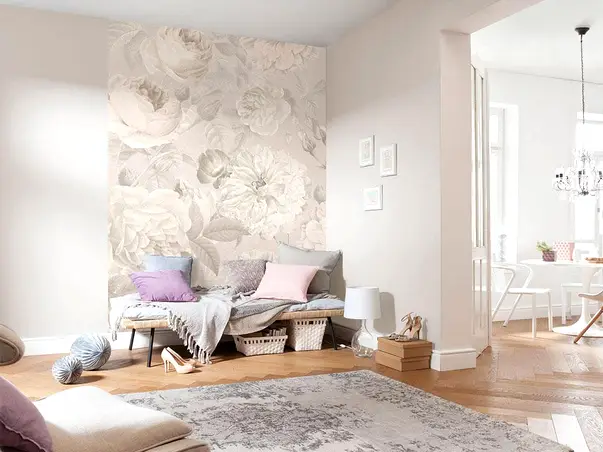 fototapet floral alb nuance