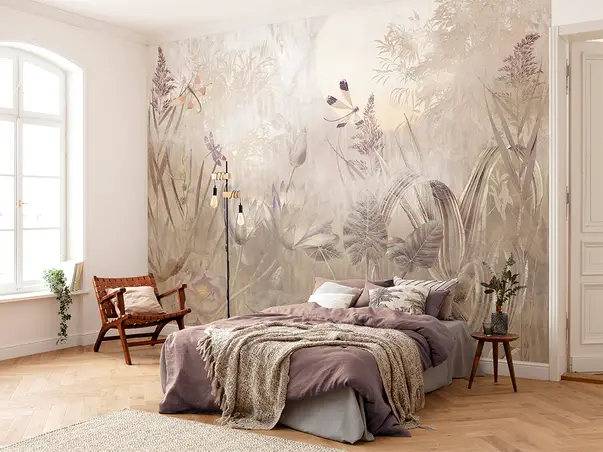 fototapet floral bej komar dragonfly