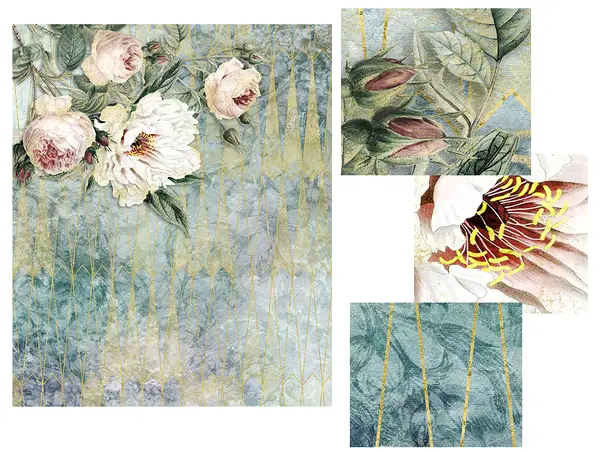 fototapet floral cu bujori komar la rosa