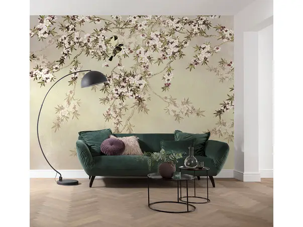 fototapet floral love birds bej