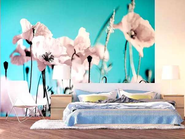 fototapet floral maci albi