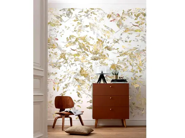 fototapet golden feathers komar accente metalice aurii 300 280 cm