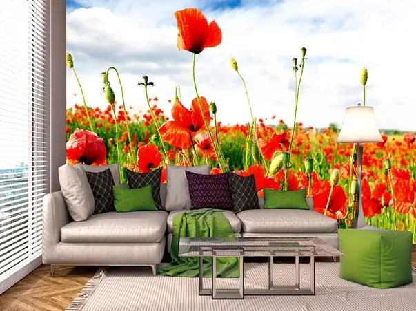 fototapet peisaj camp cu maci