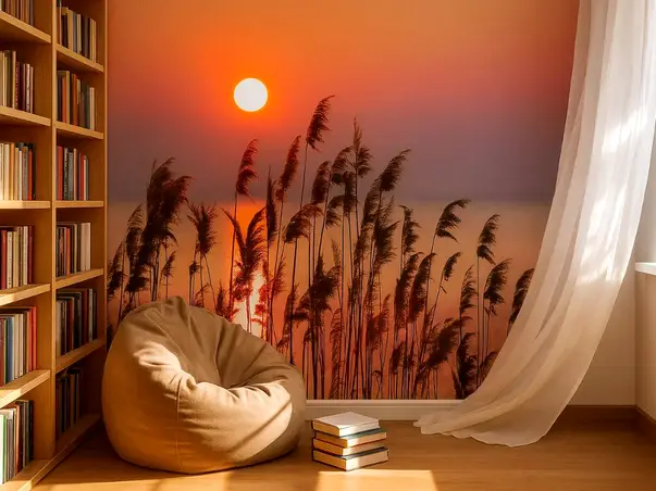 fototapet peisaj la apus de soare