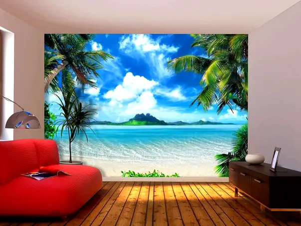 fototapet plaja cu palmieri