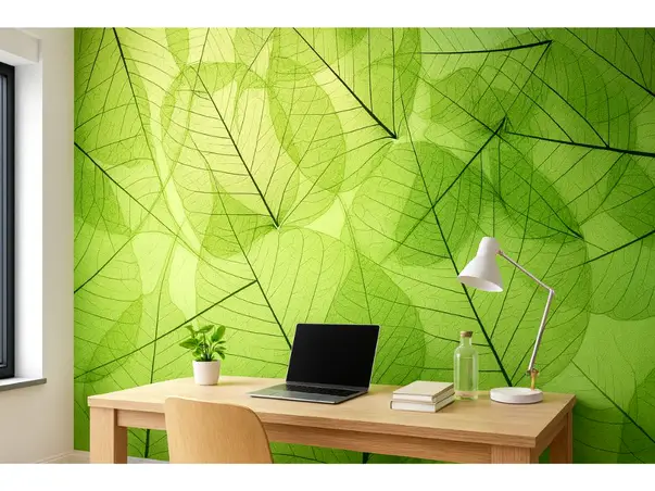 fototapet verde cu frunze stilizate