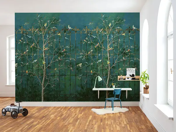 fototapet verde komar park avenue copaci cu pasari