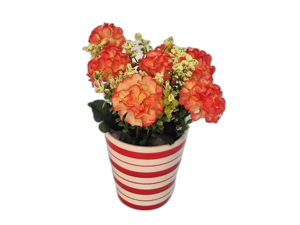 garofite artificiale in vas ceramic rosu