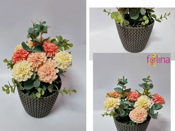 ghiveci cu flori artificiale pastel folina