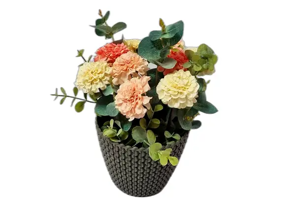 ghiveci gri cu plante artificiale crem