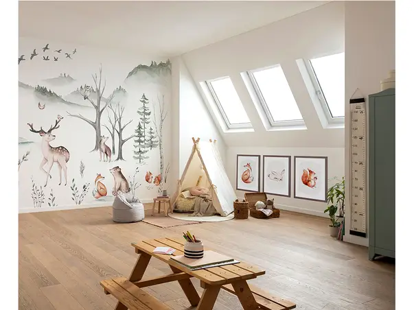 idee decor camera copii fototapet cu animalele padurii