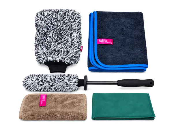 kit spalare auto 5 accesorii din microfibra pentru caroserie jante interior