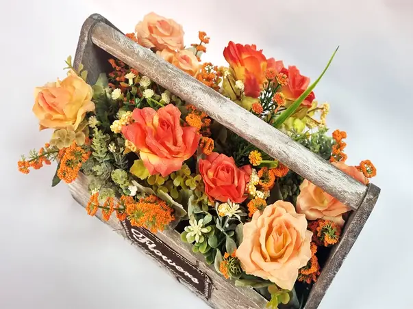 ladita cu flori artificiale roz somon folina