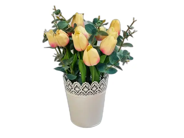 lalele artificiale crem in ghiveci alb