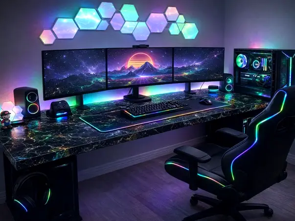 mobilier gaming cu blat marmura holografica