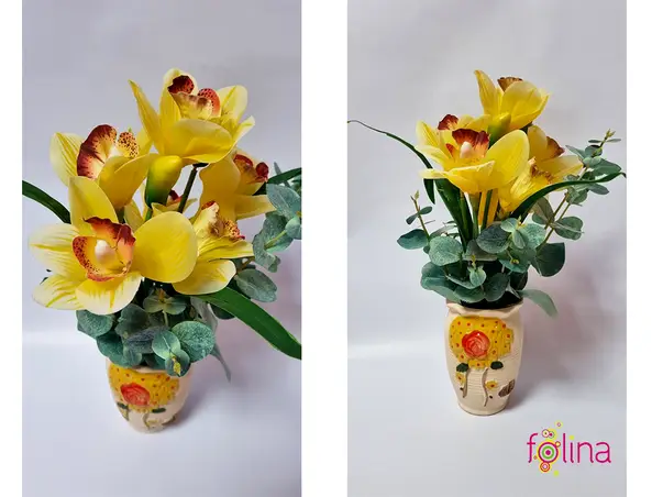 orhidee artificiala galbena in vas ceramic