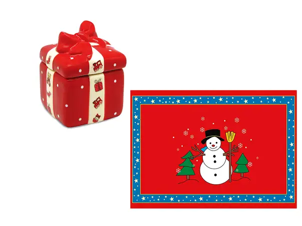 pachet bol ceramic si 4 placemats craciun