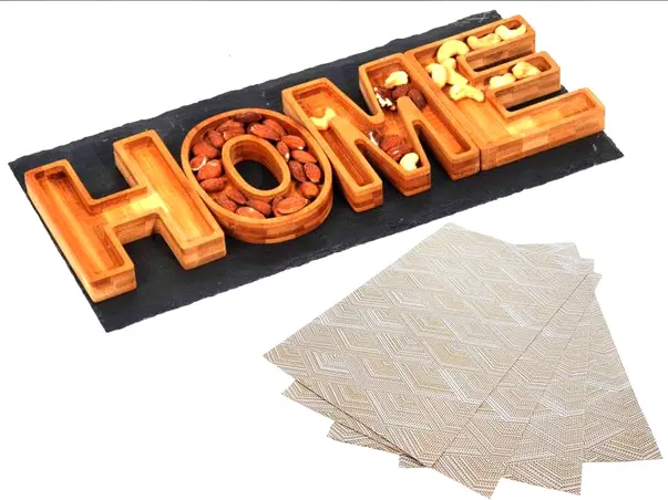 pachet platou aperitive si 4 suporturi farfurie