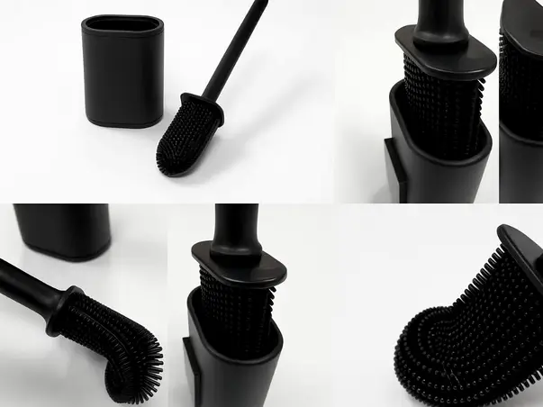 perie wc din silicon negru cu suport ce poate fi fixat pe perete