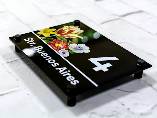 placuta adresa model buchet de flori printare uv cu text personalizat sistem de fixare inclus1