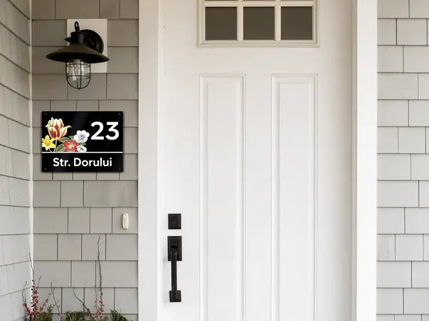 placuta adresa model buchet de flori sticla acrilica tehnologie printare uv s4