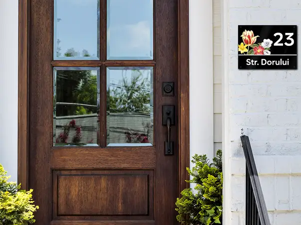 placuta adresa model buchet de flori sticla acrilica tehnologie printare uv s5