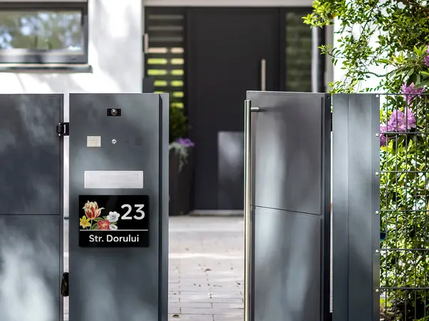 placuta adresa model buchet de flori sticla acrilica tehnologie printare uv s6