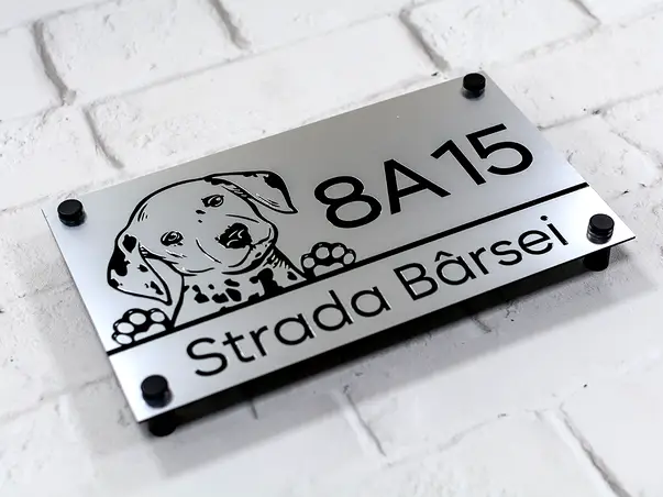 placuta adresa model caine dalmatian din bond argintiu sau auriu 1