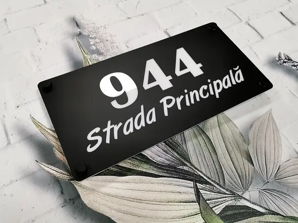placuta adresa model champagne din acril colantat cu text personalizat 1