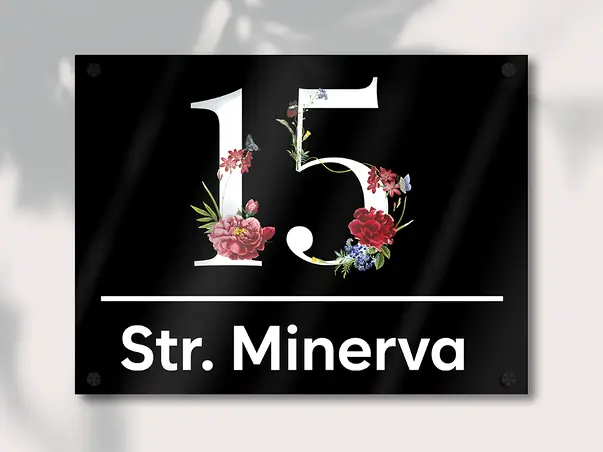 placuta adresa model numere cu flori sticla acrilica tehnologie printare uv s1