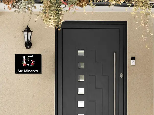 placuta adresa model numere cu flori sticla acrilica tehnologie printare uv s7