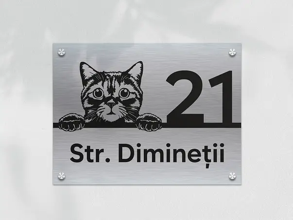 placuta adresa model pisica motan din bond argintiu sau auriu s0