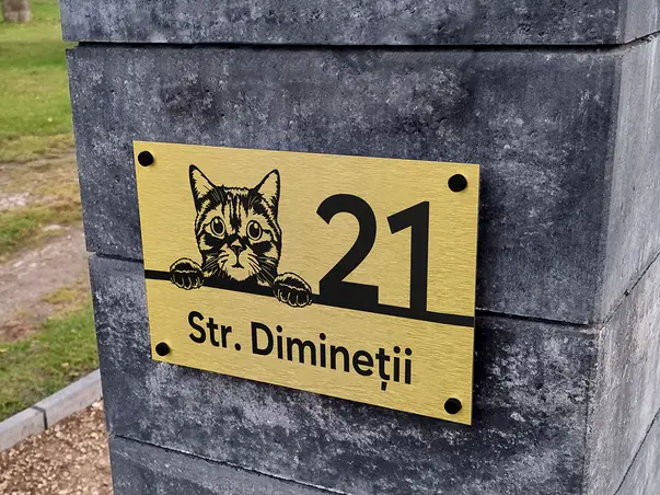 placuta adresa model pisica motan din bond argintiu sau auriu s3