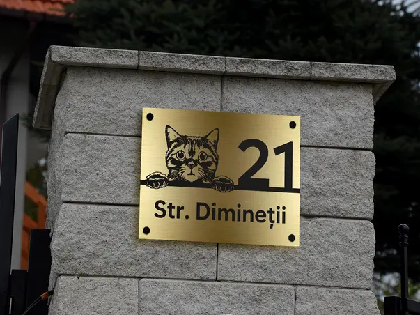 placuta adresa model pisica motan din bond argintiu sau auriu s4