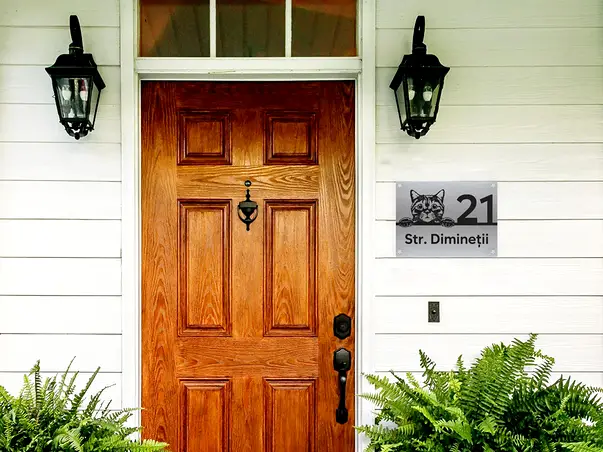 placuta adresa model pisica motan din bond argintiu sau auriu s6