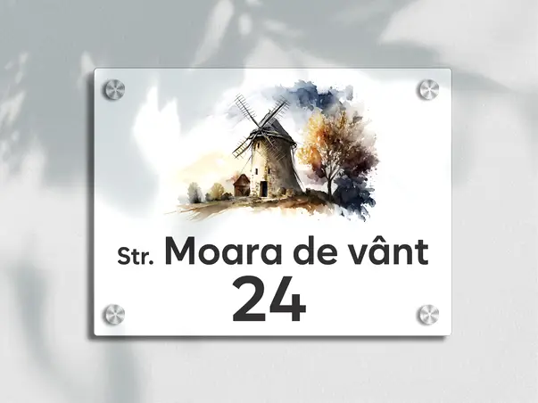 placuta cu numar si adresa model printat uv colorata acril alb s00