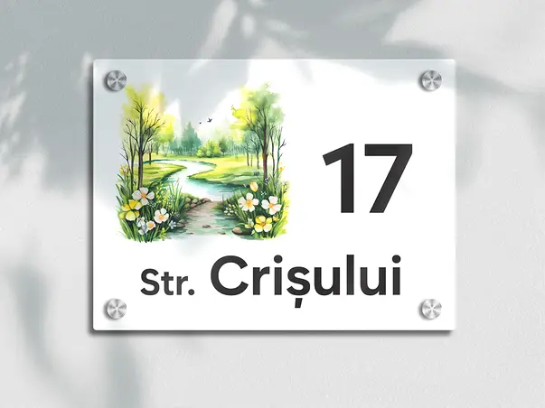 placuta cu numar si adresa model printat uv colorata acril alb s00