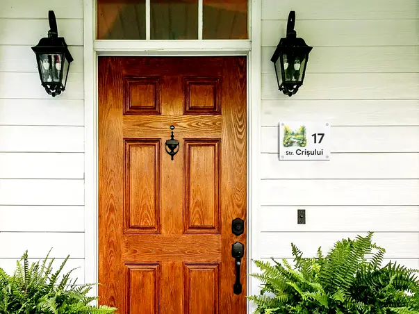 placuta cu numar si adresa model printat uv colorata acril alb s04