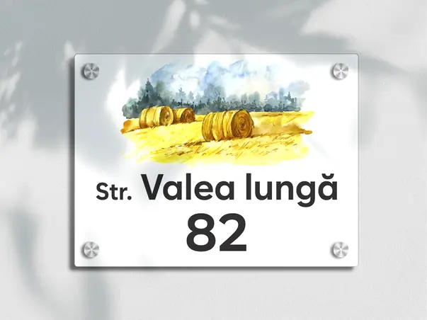 placuta cu numar si adresa model printat uv colorata model casuta acril alb s00