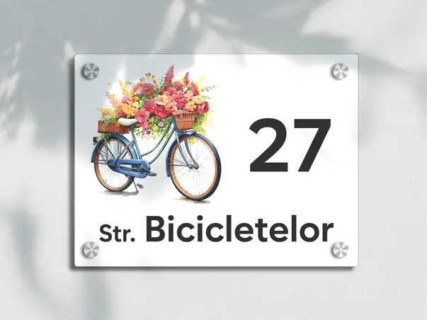 placuta cu numar si adresa model printat uv colorata model casuta acril alb s00