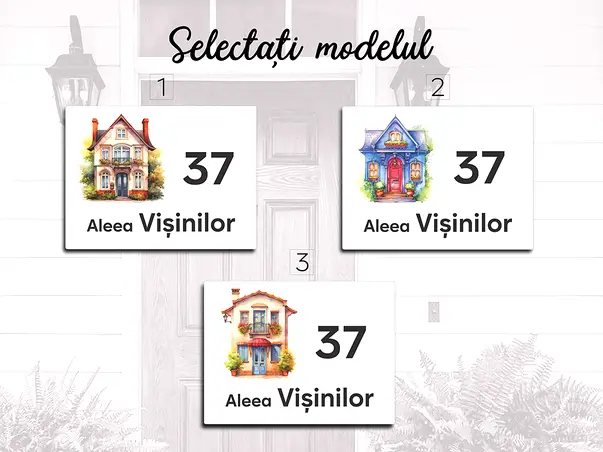 placuta cu numar si adresa model printat uv colorata model casuta acril alb s01