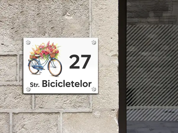 placuta cu numar si adresa model printat uv colorata model casuta acril alb s02