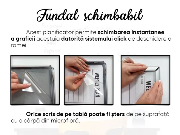 planificator planner whiteboard saptamanal rama click aluminiu fundal schimbabil s3