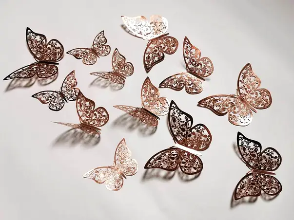 set 12 stickere fluturi 3d rose gold